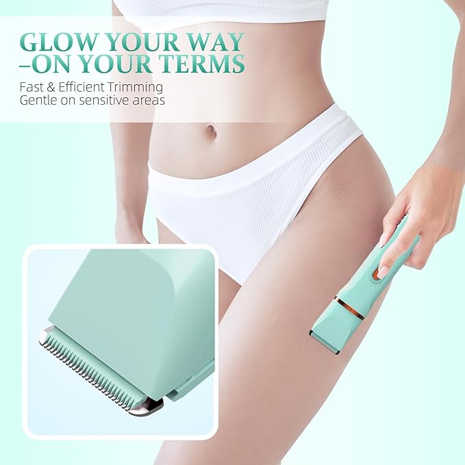 5-in-1 Bikini Trimmer for Women, IPX7 Waterproof Electric Razors Shaver, Cordless Body Hair Trimmer, Facial & Pubic Hair Removal, Ceramic Blade (Pure Green)