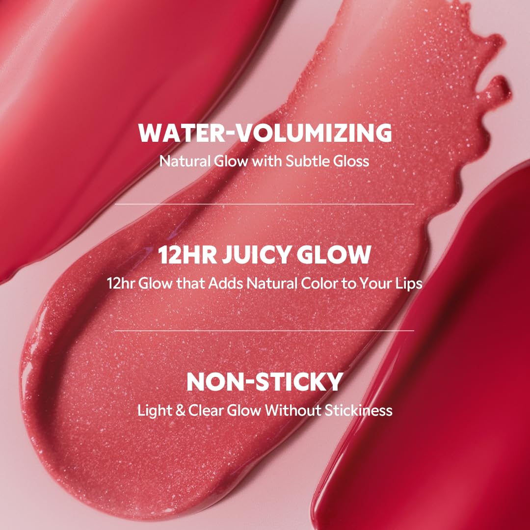 TIRTIR [*Mini Size Waterism Tinted Lip Gloss #20 Fever Red, 0.06 Fl Oz – Kiss Ready Lipgloss, 12H Long Lasting Non Sticky Natural Tinted Glow Korean Multiuse Cheek and Lip Tint for Women gift