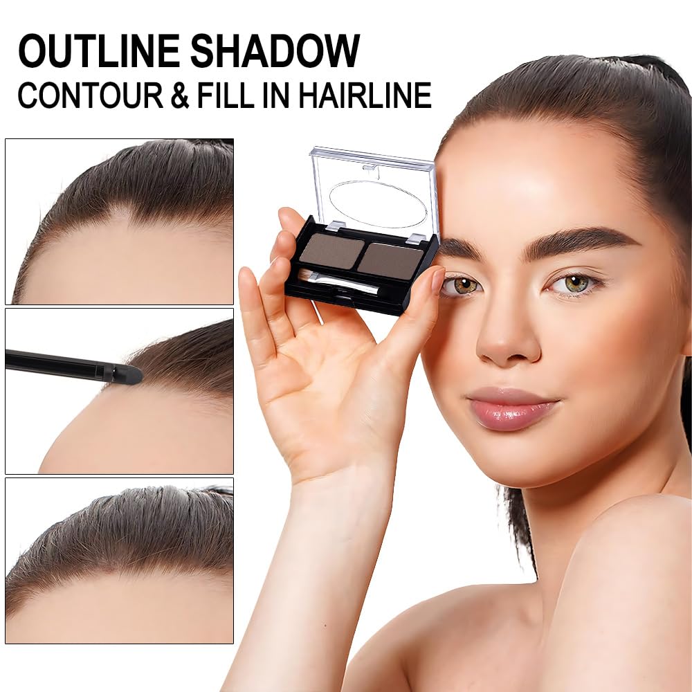 Eyebrow Powder Medium Brown Kit,Eye Brow Powder for Women with Double-ended Eyebrow Brush,Long-Lasting Waterproof Two Colors Brow Filler Get Full Defined Natural Brows,Brown Eyebrow Powder Makeup