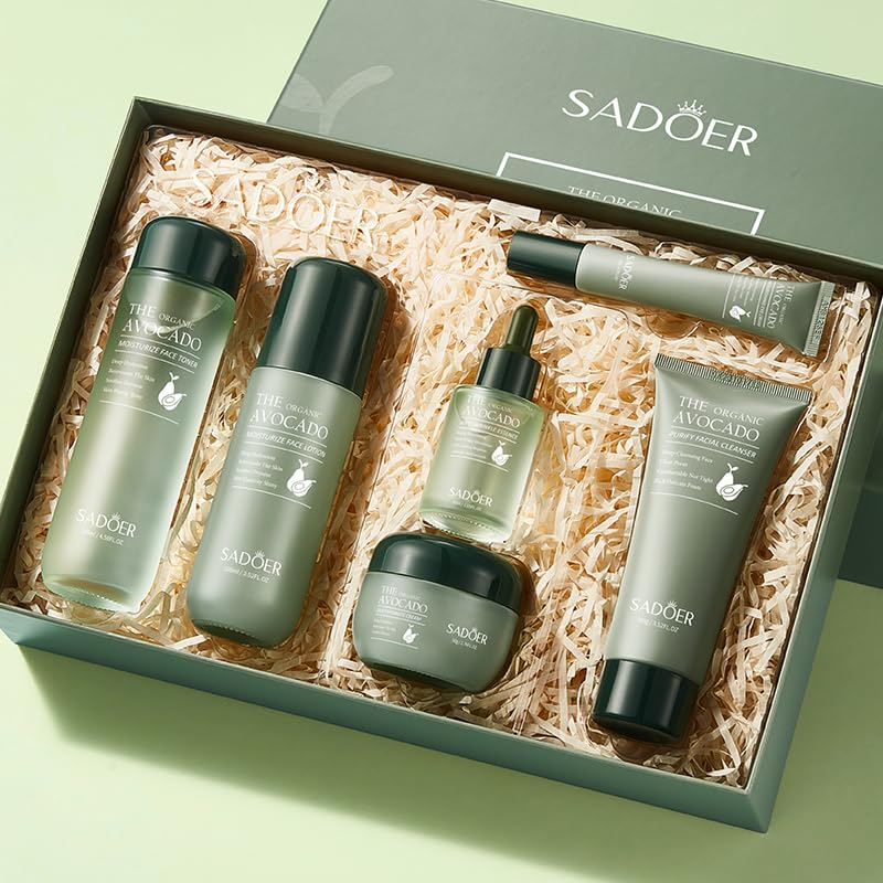 Avocado Skincare Sets, 6Pcs Skincare Gift Set with Facial Cleanser, Face Serum, Face Cream, Eye Cream, Toner, moisturizing Lotion, Anti Aging Skin Care Sets & Kits, Hydrating Facial Kit for women
