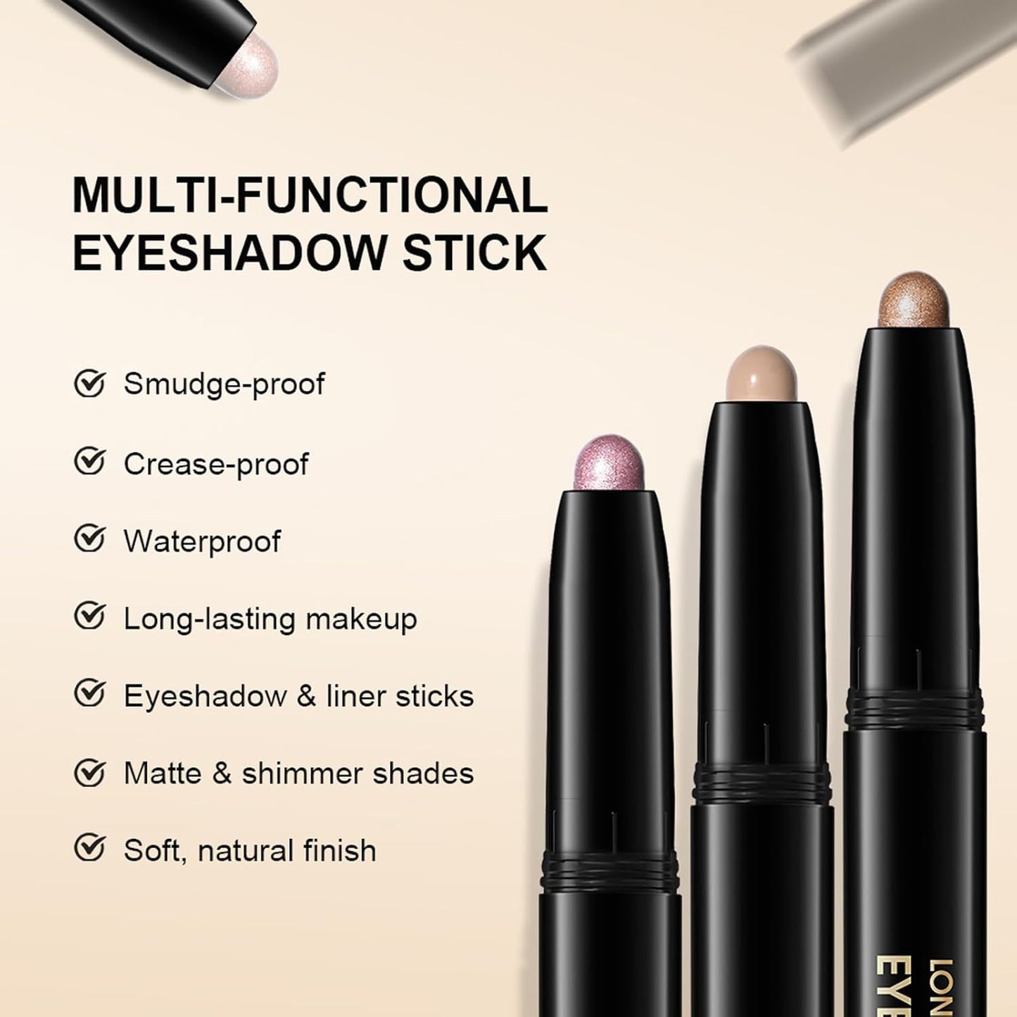 Eyeshadow Stick, Shimmer and Matte Cream Eye Shadow Brightener Sticks Eyeliner Pencil Crayon, Waterproof Long Lasting Eye Highlighter Stick Makeup,0.056 Oz (5PCS Shimmer)
