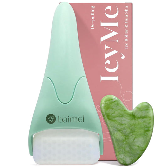 BAIMEI IcyMe Cryotherapy Ice Roller and Gua Sha Facial Tools Reduces Puffiness Migraine Pain Relief, Skin Care Tools for Face Massager Self Care Gift for Men Women - Green