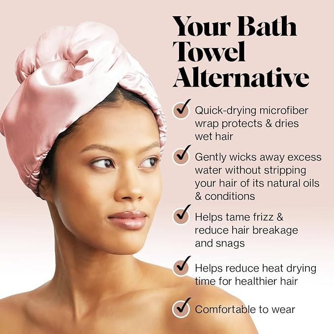 Kitsch Microfiber Hair Towel Wrap for Women – Ultra Absorbent Microfiber Bath Towels for Wet, Curly, Long or Short Hair – Anti-Frizz Hair Wrap, Great Hair Care Gifts for Women – Blush
