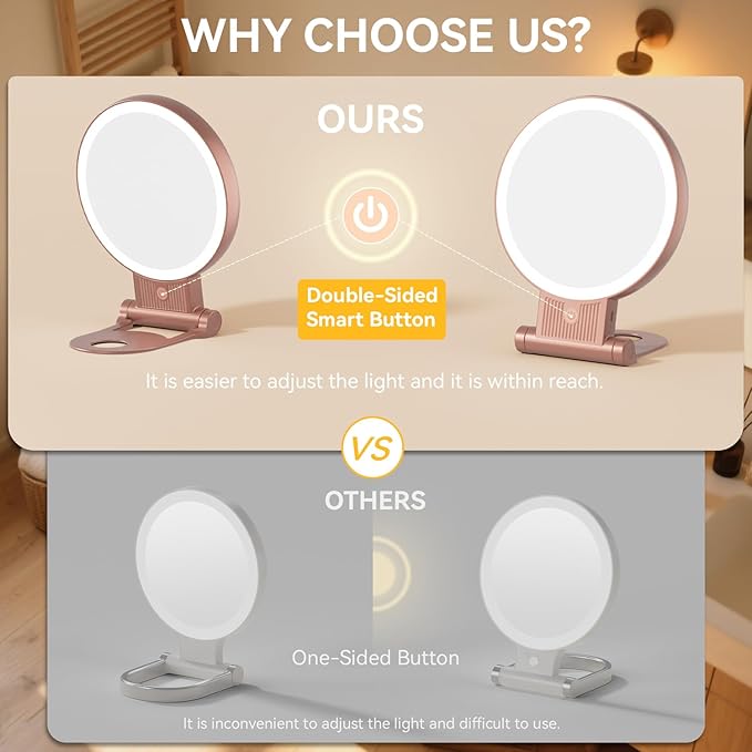 1X/30X Magnifying Mirror with Light, Double Sided Makeup Mirror with Adjustable 3 Color Light, 2000mAh Rechargeable Lighted Magnifying Mirrors with Tweezer, Foldable Travel Mirror with Rotation