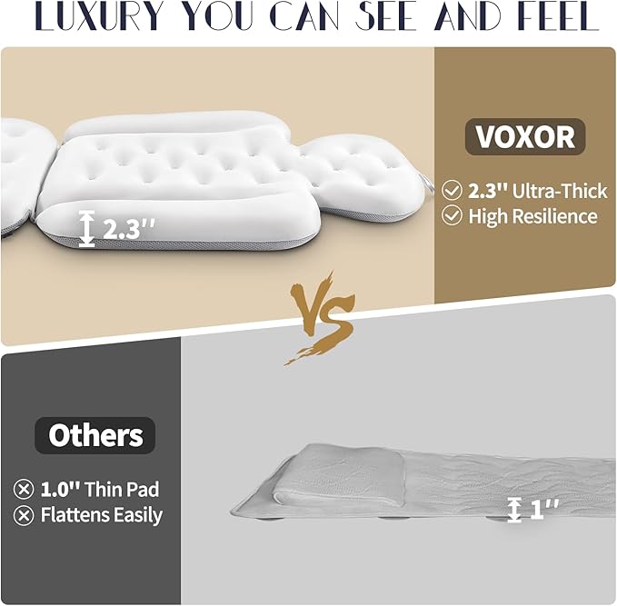 Full Body Bath Pillow for Bathtub, Thick Bathtub Cushion, Luxury Tub Pillow for Bath for Headrest Neck and Back Support White 51" x 16"