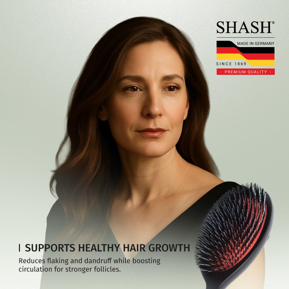 Since 1869 Hand Made In Germany - Nylon and 100% First Cut Boar Bristle Brush Suitable For Normal to Thick Hair - Gently Detangles, No Pulling or Split Ends - Softens Improves Texture, (Large)