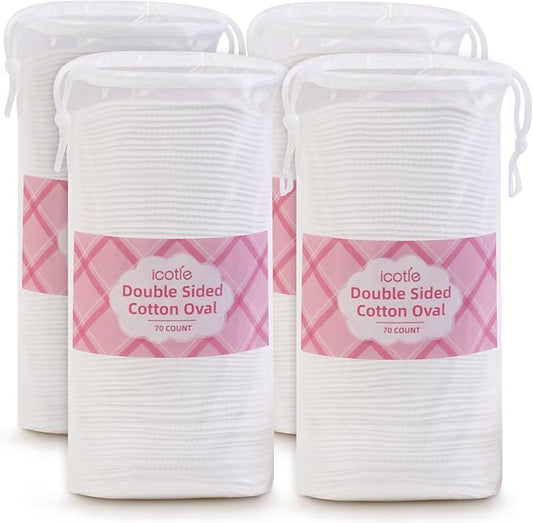 Large Oval Cotton Pads, 280 Count, 3-Layer Dual Textured Design, Lint-Free and Extra Soft, Ideal for Makeup Removal, Facial Cleansing, Toner Application, and Skincare for All Skin Types