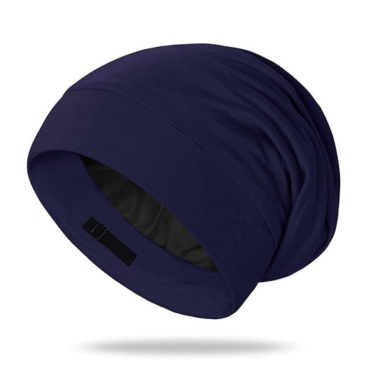 OLESILK Mulberry Silk Bonnet for Men, Mens Bonnet for Curly Hair, 100% Real Silk Hair Bonnet for Sleeping, Night Cap for Frizzy, Navy