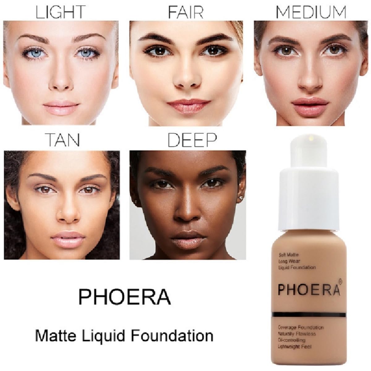 PHOERA Foundation, Flawless Soft Matte Liquid Foundation 24 HR Oil Control Concealer Foundation Makeup. (1 Pcs-106 -Warm Sun)