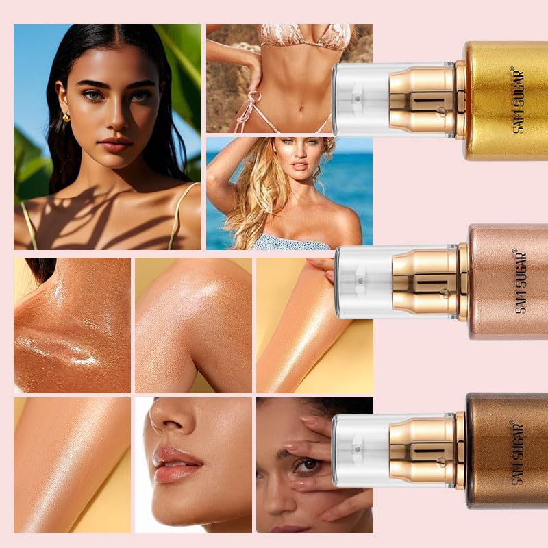 Shimmer Body Oil, Long Lasting Moisturizing Body Glow Glitter for Women Face Luminizer Highlighter Makeup 100ml Shimmer Oil for Glowing Skin Lotion (Bronze Gold)