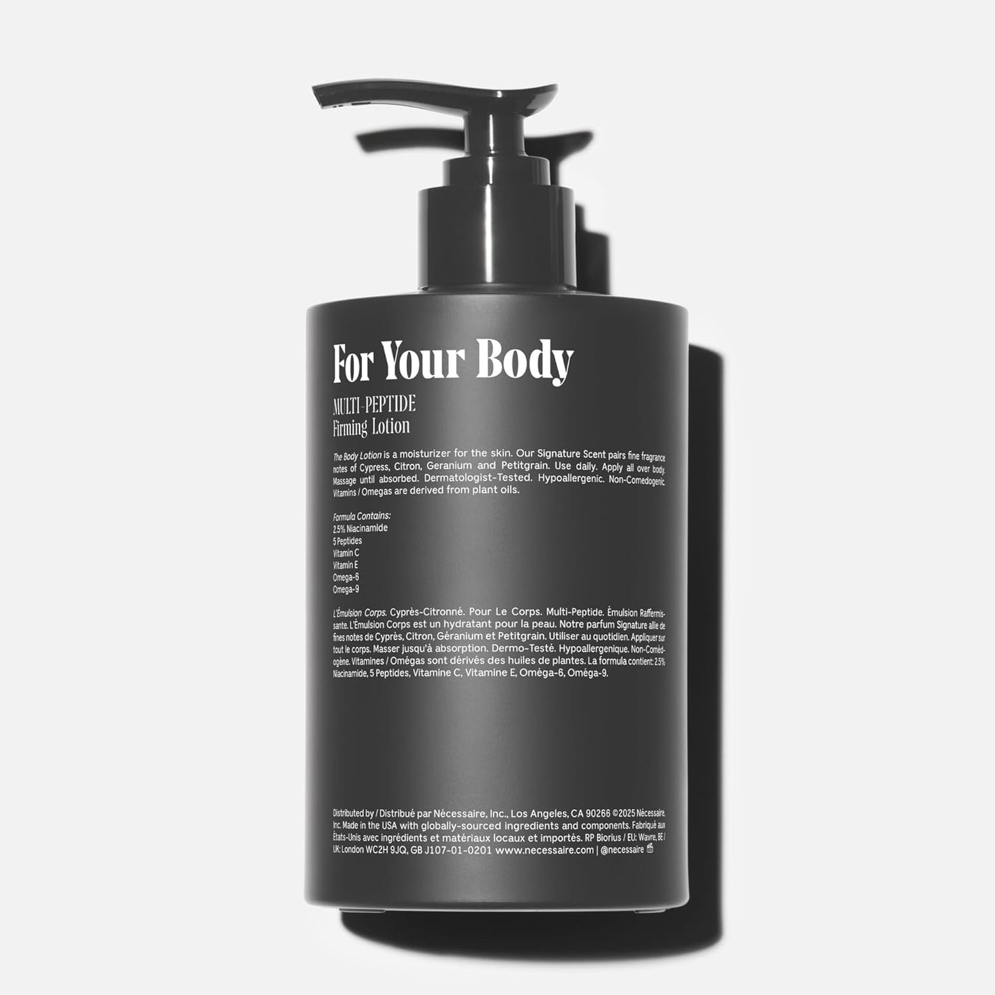 Nécessaire The Body Lotion Cyprès-Citronné – Multi-Peptide Body Moisturizer for Women + Men – Non-Comedogenic Body Lotion with Niacinamide – 450ml/15.2 fl oz