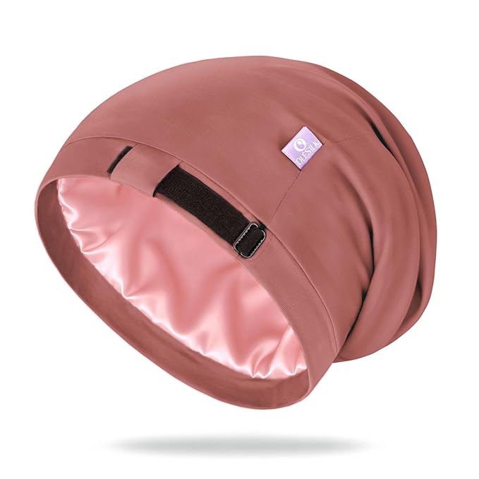 OLESILK 100% Mulberry Silk Bonnet for Sleeping Women, Silk Hair Wrap for Sleeping, Silk Sleep Bonnet for Women&Men, Real Silk, Not Satin, Reddish Brown
