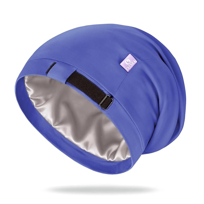OLESILK 100% Mulberry Silk Bonnet for Sleeping Women, No Frizzy Hair Bonnet for Women&Men, Real Silk, Not Satin Ocean Blue