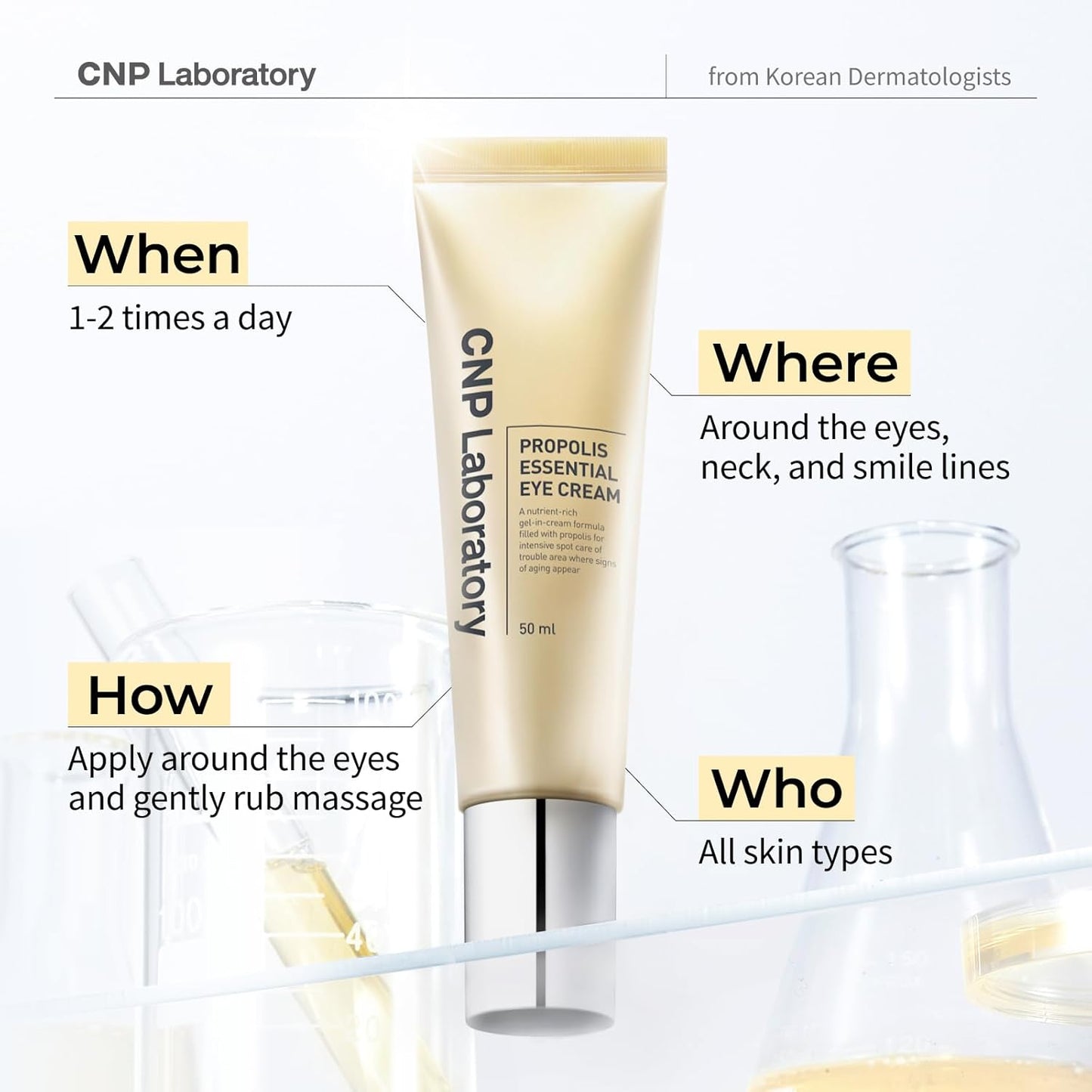 CNP Propolis Eye Cream (1.7 fl.oz / 50ml) - Nourishing Eye Cream with Propolis Extract, Ceramide, Lightweight Cream Texture, Firming Wrinkles, Korean Skin Care