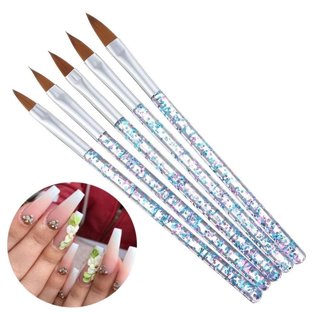 5pcs Nail Art Brushes Set, Nail Art Design Pen Painting Tools with Nail Extension Gel Brush, Nail Polish Brush, Builder Nail Gel Brush, Nail Dotting Pen Salon at Home Diy Manicure (Blue)