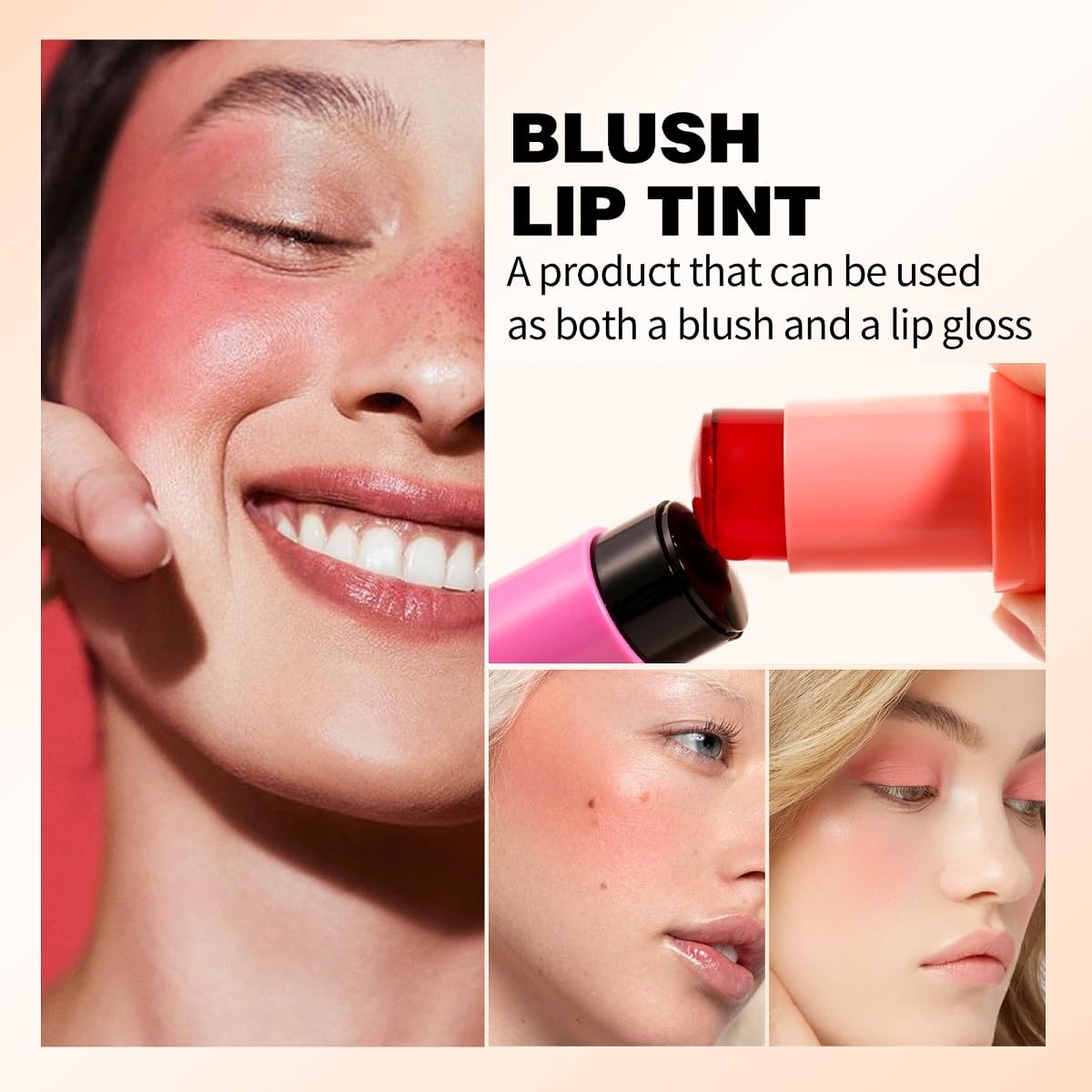 4 Pcs Milk Jelly Blush Stick,Buildable Watercolor Finish Lip and Cheek Makeup Cooling Water Jelly Tint,Vegan & Cruelty Free.（4 Color）