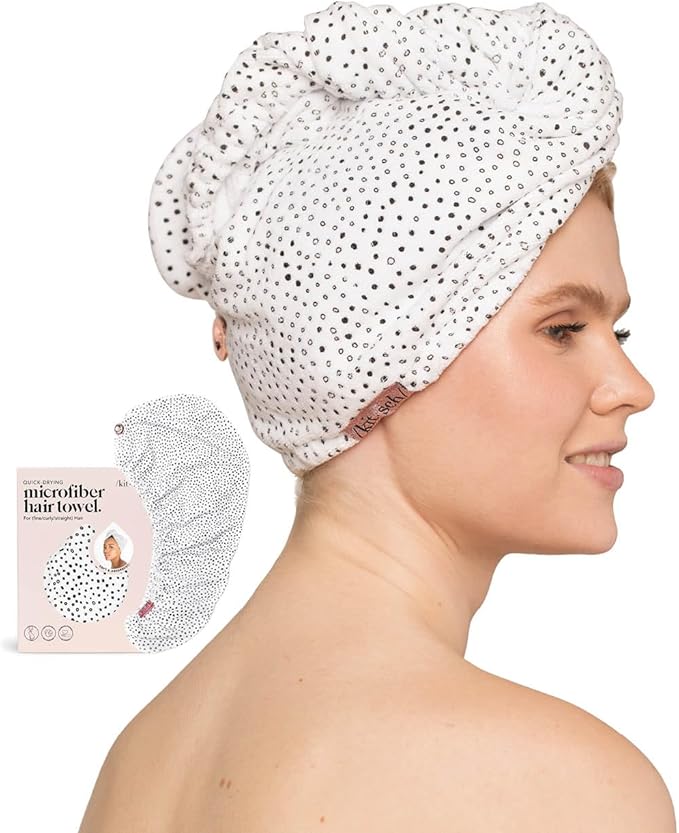 Kitsch Microfiber Hair Towel Wrap for Women - Microfiber Towel, Super Absorbent, Quick Dry, Anti-Frizz - for Long and Short Hairs, Turbans for Women, Wet and Curly Hair Wrap - Micro Dot