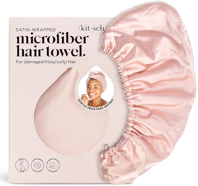 Kitsch Microfiber Hair Towel Wrap for Women – Ultra Absorbent Microfiber Bath Towels for Wet, Curly, Long or Short Hair – Anti-Frizz Hair Wrap, Great Hair Care Gifts for Women – Blush