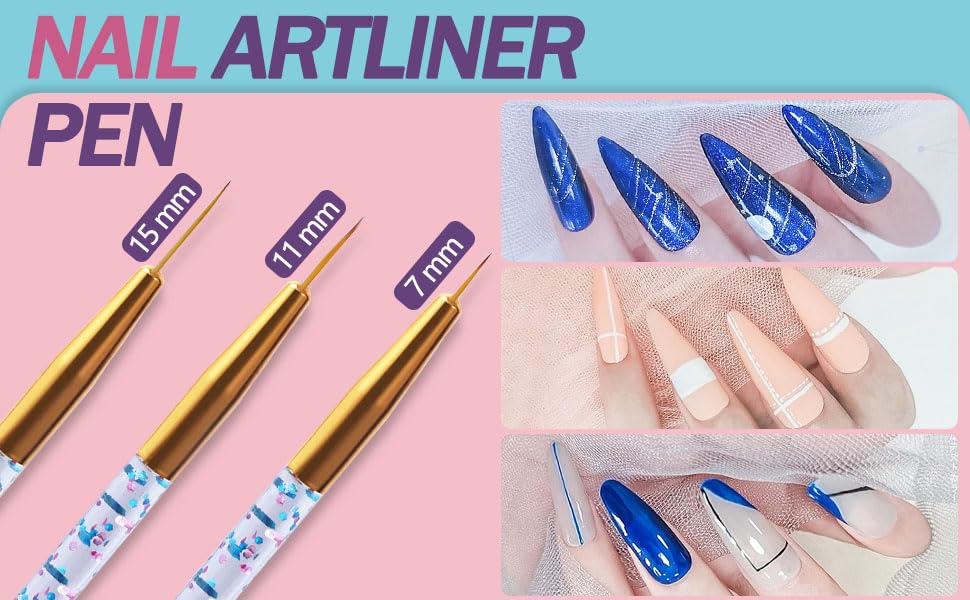Artdone 35pcs Nail Art Pens brushes,Nail Art Tool Set,Nail Dotting Tools,Nail Dust Brush,Striping Nail Art Brushes for Long Lines,Nail Drawing Pen For Nail Design