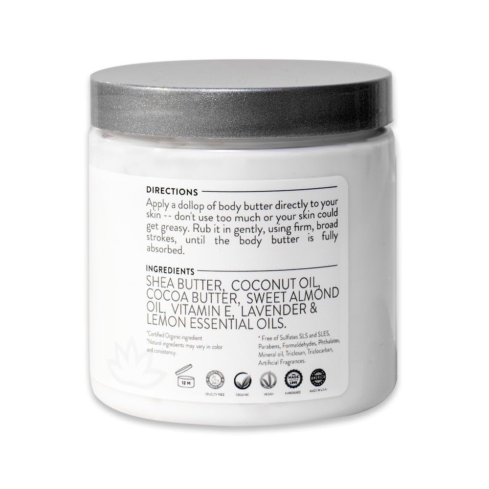 Glimmer Goddess Organic Whipped Body Butter for Women - Moisturizer Cream with Shea & Cocoa Butter, Almonds & Coconut Oil - Coconut Vanilla, 8oz
