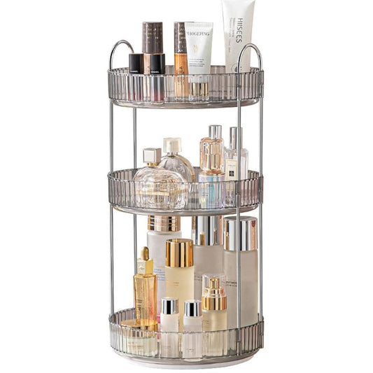 Makeup Organizer for Vanity, 360° Rotating Bathroom Organizer Countertop, High-Capacity Skincare Organizer, Spinning Cosmetics Organizer for Dresser Countertop (3 Tiers, Grey)