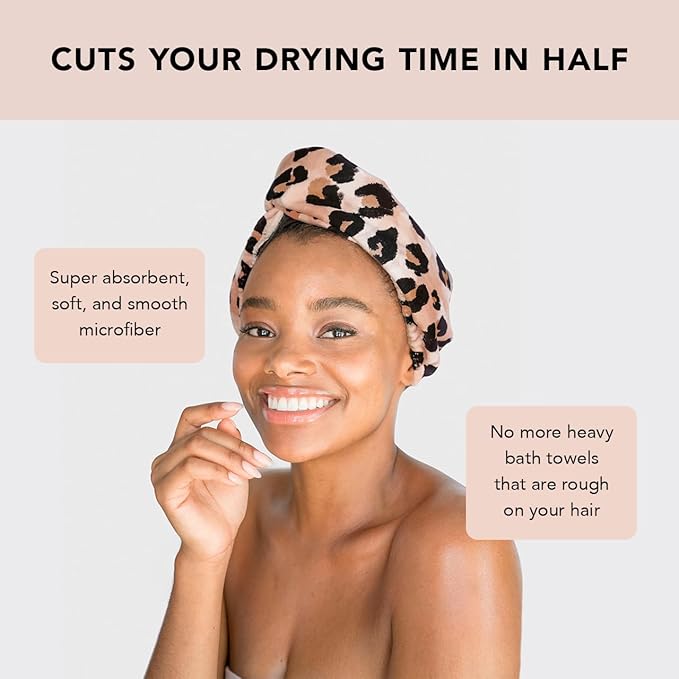 Kitsch Microfiber Hair Towel Wrap for Women – Ultra Absorbent Microfiber Bath Towels for Wet, Curly, Long or Short Hair – Anti-Frizz Hair Wrap, Great Hair Care Gifts for Women – Leopard