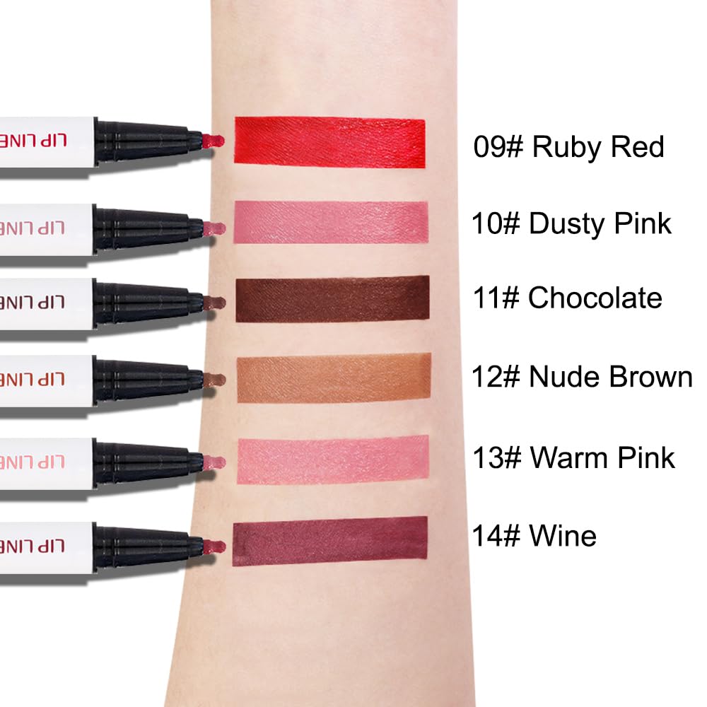 2Pcs Longwear Liquid Lip Liner Stain Marker Pen Set Long Lasting Waterproof, Mauve Pink Red Matte Semi Permanent 24 Hour Lip Liner and Lipstick Combo, Color Stay Lipliner All Day, Lips Stain peel off