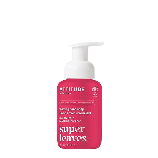 ATTITUDE Foaming Hand Soap, EWG Verified, Plant and Mineral-Based Ingredients, Vegan and Cruelty-free Personal Care Products,Pink Grapefruit, 10 Fl Oz