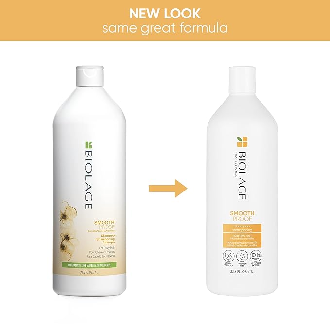 Biolage Smooth Proof Shampoo - Gently Cleanses and Adds Shine,Nourishes,Moisturizes & Tames Frizz,For All Frizzy Hair Types,With Camellia Oil & Glycerin,Vegan-& Paraben-Free,33.8 Fl Oz,(Pack of 2)