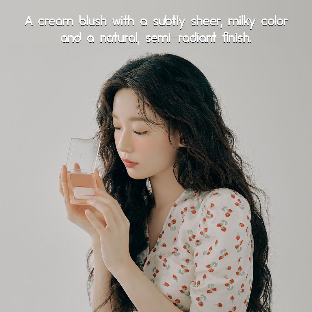HOLIKA HOLIKA Colored Milk Cream Blush 01 CUTIE PIE: Glowing, Natural Makeup, Glossy Finish, Soft, Creamy Dough like texture, Shimmer, Radiant, Plumping, Cheek, Lightweight, Clean, Buildable