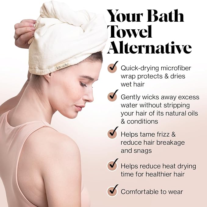Kitsch Microfiber Hair Towel Wrap for Women – Ultra Absorbent Microfiber Bath Towels for Wet, Curly, Long or Short Hair – Anti-Frizz Hair Wrap, Great Hair Care Gifts for Women – White Ivory