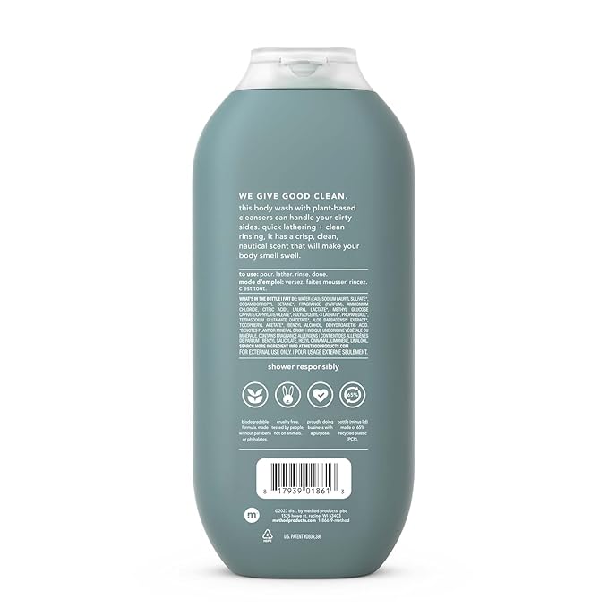 Method Men Body Wash, Sea and Surf Scent, Paraben and Phthalate Free, Quick-Lathering Cleansers, Cruelty Free, 18 oz (Pack of 3)
