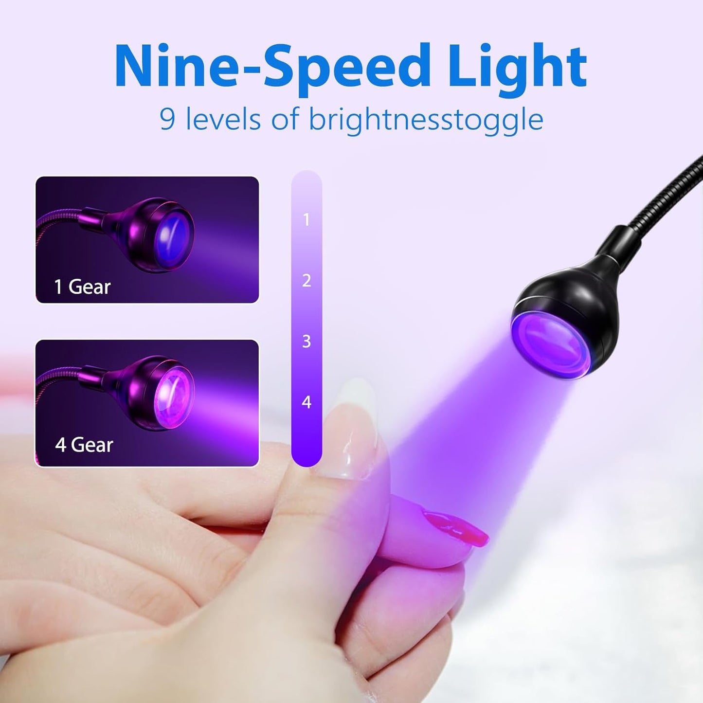 AORAEM LED Nail Lamp Double-Headed U V LED Light Quicky-Dry Nail Manicure Dryer Curing Light with Portable Gooseneck and Clamp Flash Cure U V Light for Gel Nails Professional Home DIY Salon Black