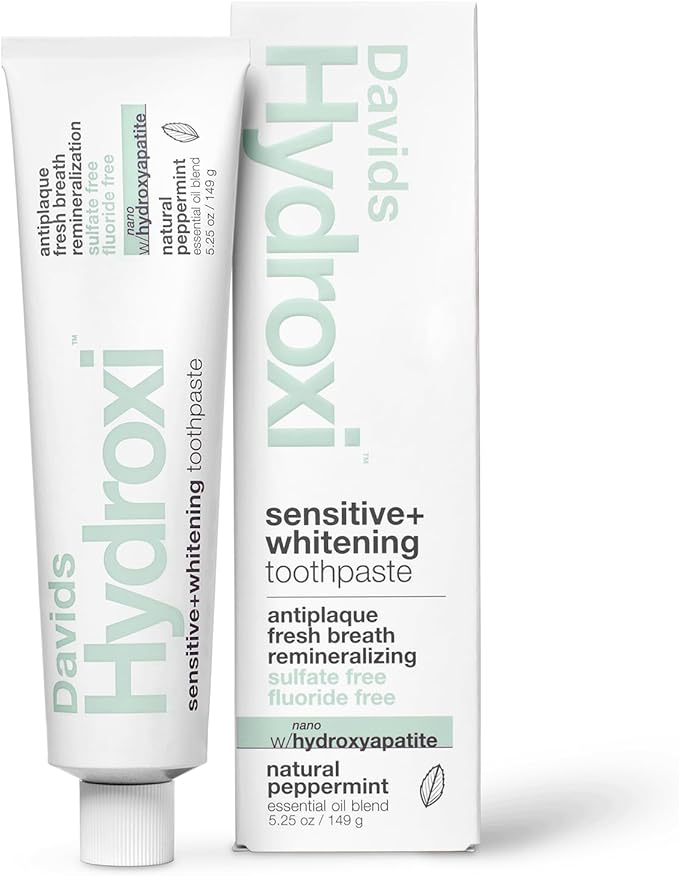 Davids Hydroxi Fluoride Free Nano Hydroxyapatite Toothpaste for Remineralizing, Sensitive Support, Whitening, Antiplaque, SLS Free, Natural Peppermint, 5.25oz, Made in USA