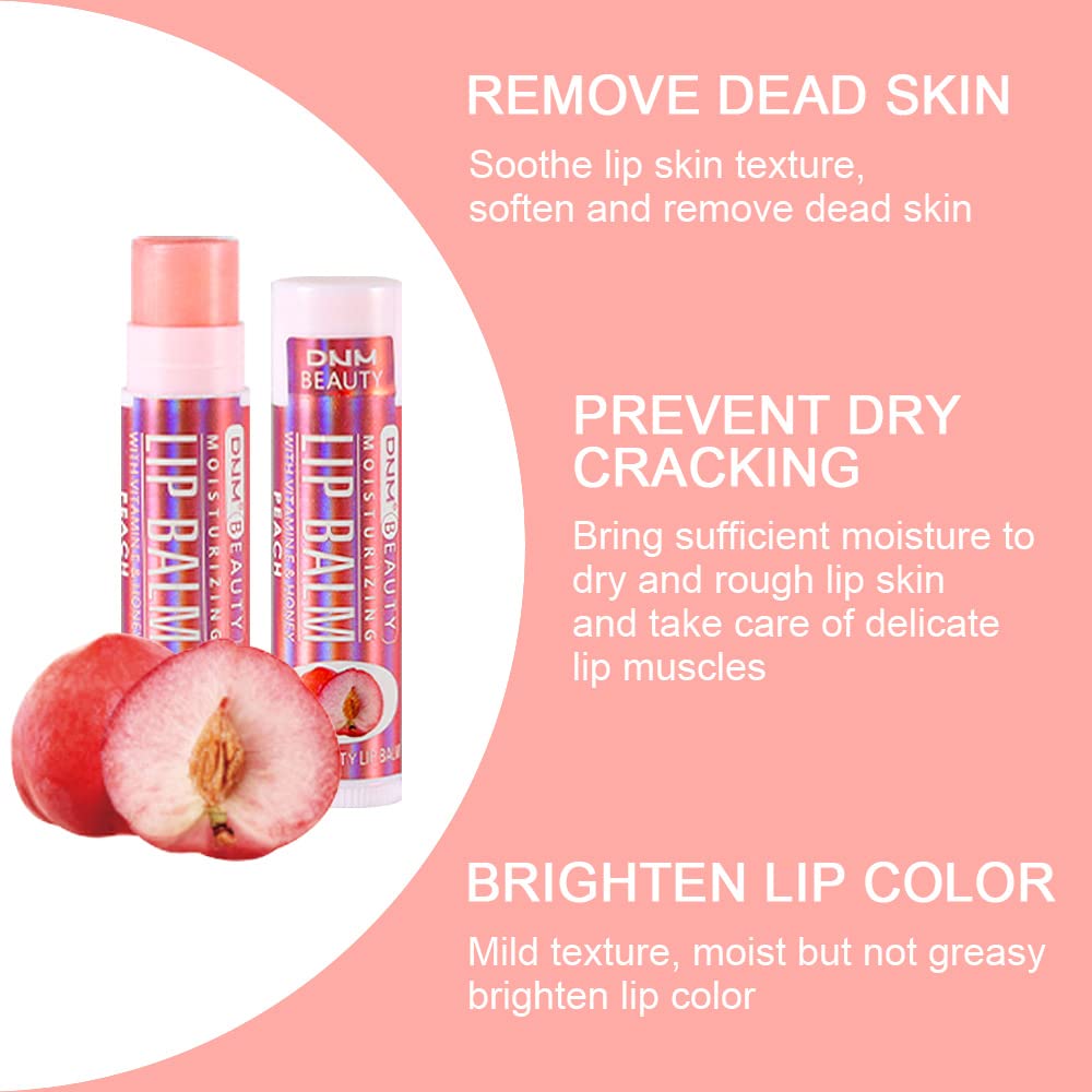 evpct 6Pcs Classic Fruit Flavour Flavored Lip Balm Set for Lip Care Chafed Chapped Cracked Lips, Natural Vitamin E & Honey Green Tea Carrot Banana Grape Peach Orange Moisturizing Mens Kids Lip Balm 3