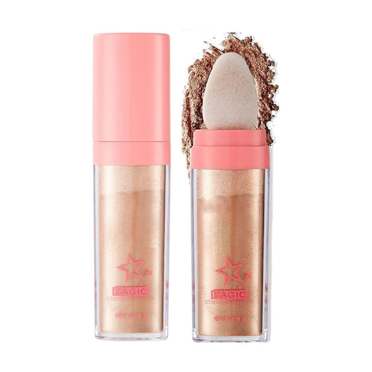 Glitter Powder Highlighter Makeup, Body Brightens the Natural Three-Dimensional Face Blusher Fairy Highlight Patting Powder. (03# Golden Brown)