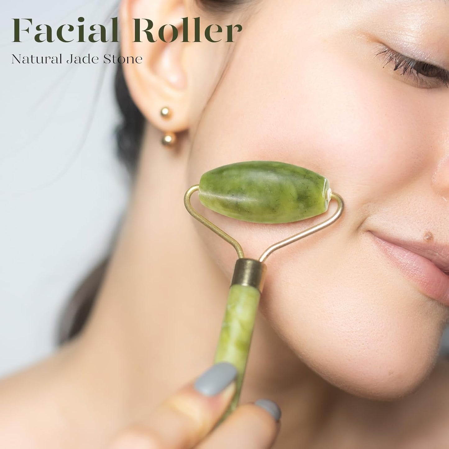 BAIMEI Jade Face Roller & Gua Sha, Facial Beauty Skin Care Tools, Self Care Gift for Men Women, Massager for Face, Eyes, Neck, Relieve Fine Lines and Wrinkles - Green
