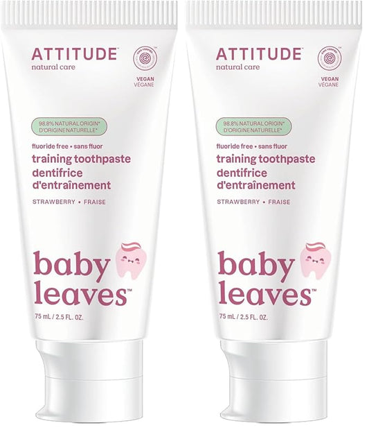 Attitude Baby and Child Fluoride-Free Training Toothpaste, Naturally Derived Ingredients, Vegan, EWG Verified, Strawberry, 2.6 Oz (Pack of 2)