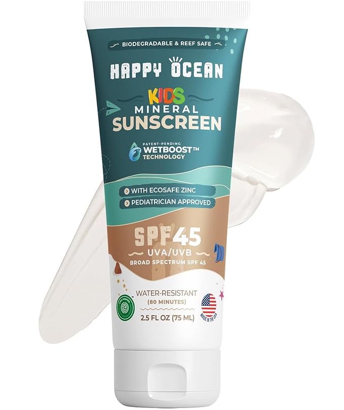 Kids Mineral Sunscreen SPF 45 – Reef Safe, Non-Toxic Sunscreen for Kids, Non-Greasy Zinc Oxide, Travel Size, Water Resistant, Face & Body