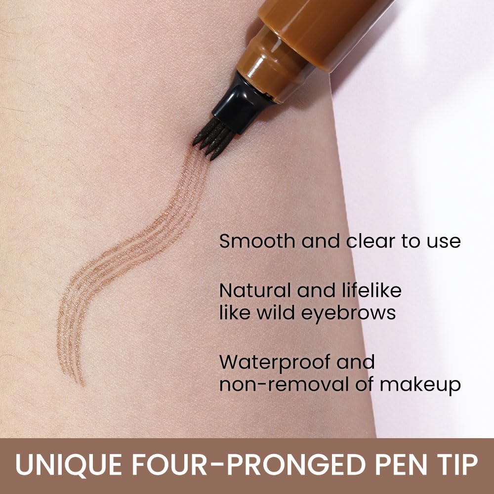 Kaely 2Pcs Light Dark Brown Eyebrow Pencils for Women, 4 Tip Magical Precise Waterproof Brow Pen, Microblading Eyebrow Contouring Pen, lapiz de cejas 3d Eye Brow Gel, 24h Smudge Proof,01+02