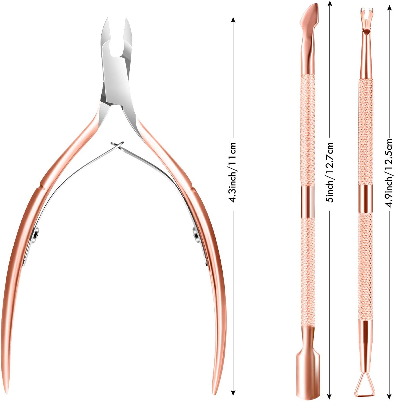 Cuticle Trimmer Cuticle Remover with Cuticle Pusher, XUNXMAS Professional Stainless Steel Durable Pedicure Manicure Tools Cutter Nipper Scissor Clipper for Fingernails and Toenails Rose Gold