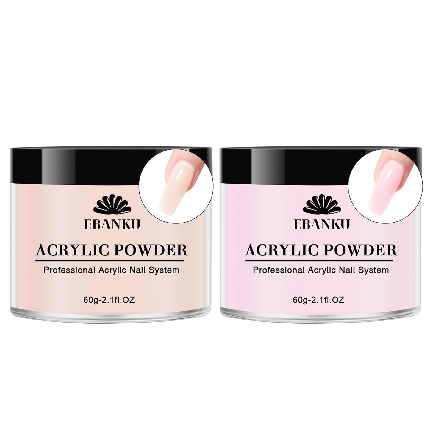 EBANKU Nude Pink Acrylic Powder for Nails, Long Lasting 3D Fingernail Carving & Nail Extensions, Professional Colors Acrylic Powder for Manicure, No Nail Lamp Needed, 60g/2.1oz*2Pcs