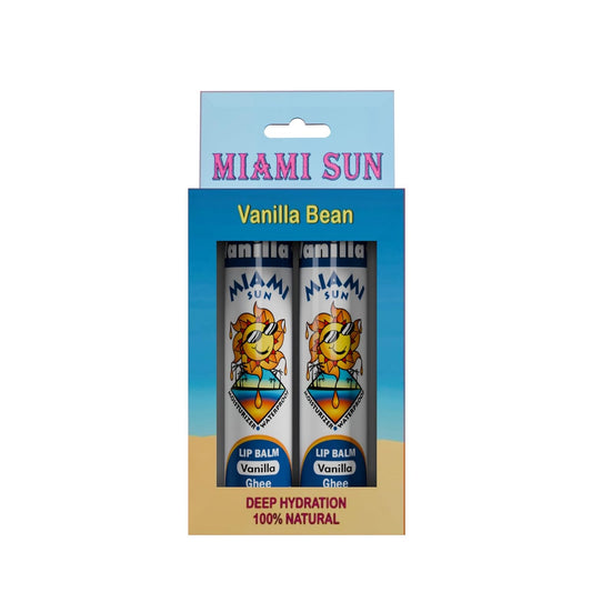Miami Sun Natural Ghee Lip Balm, Hydrating Lip Treatment with Shea Butter & Beeswax, Organic & Non-Toxic, Best for Dry, Chapped Lips - Moisturizing, Healing, Chemical-Free Care (2 Pack Gift, Vanilla)