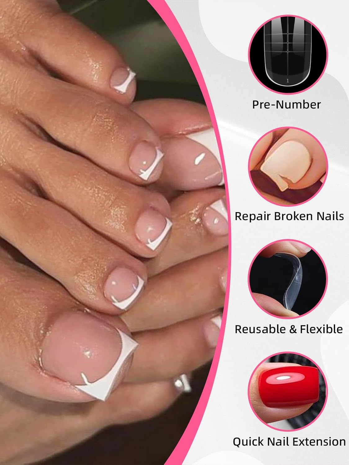TOROKOM Toe Nail Forms, 150 Pieces Clear Square Full Cover Toenail Art Mold, Poly Gel Toe Nail Tips with Dual-Ended Brush and Nail File, 5PCS Clips - 15 Sizes