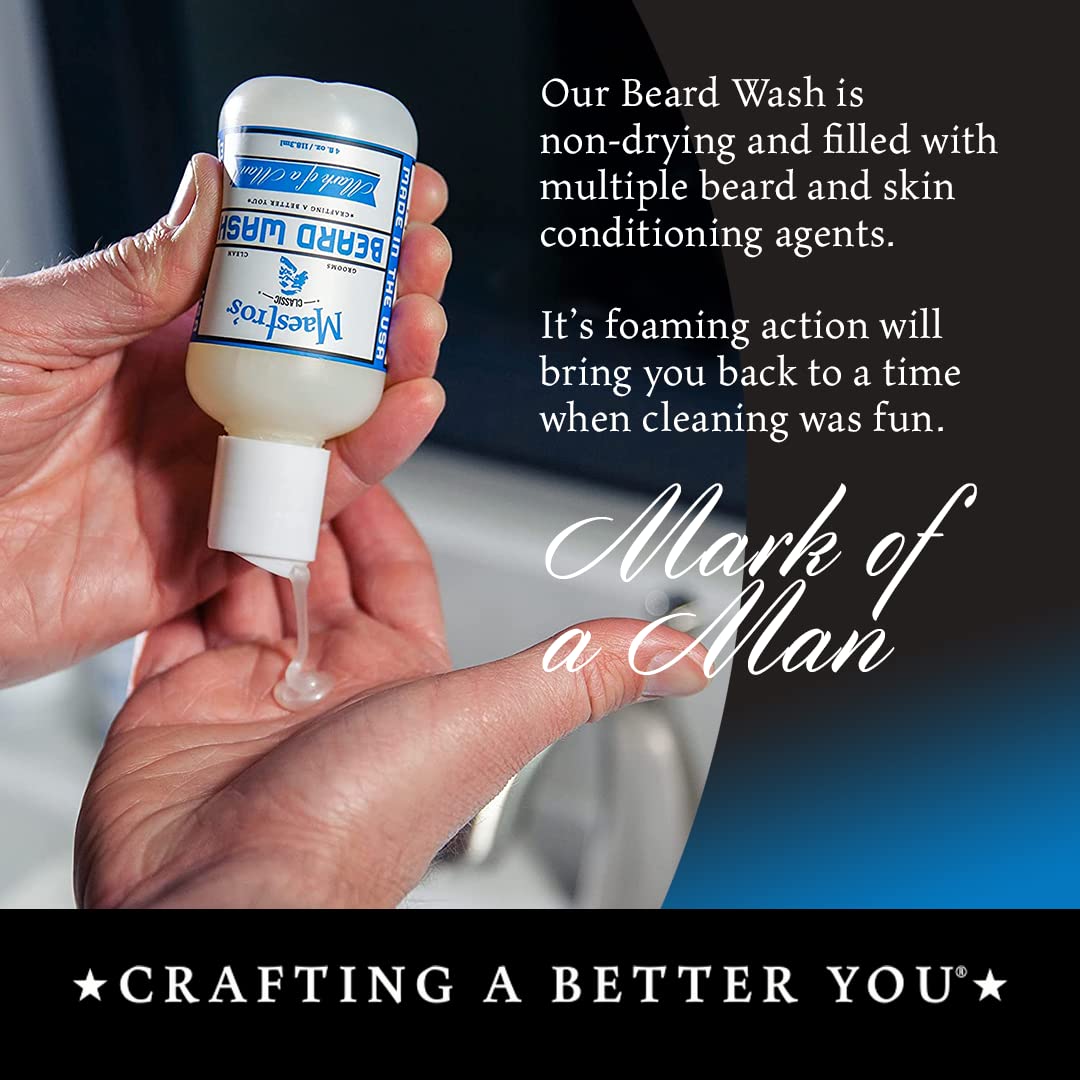 Maestro's Classic BEARD WASH | Anti-Itch, Deep Cleaning, Non-Drying, Fully Hydrating Gentle Cleanser For All Beard Types & Lengths- Mark of a Man Blend, 2 Ounce