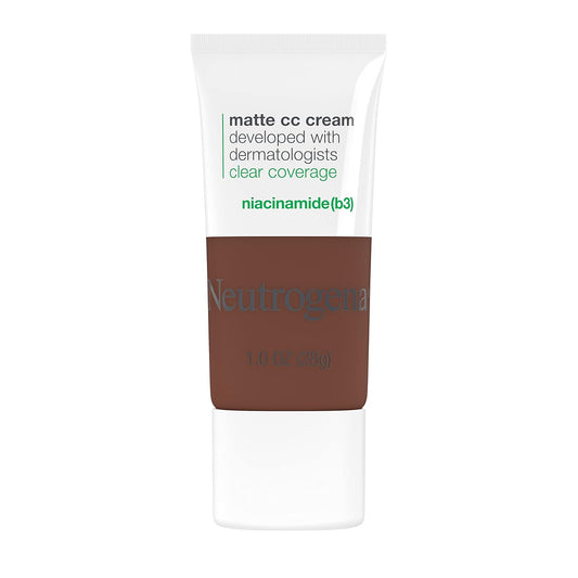 Neutrogena Clear Coverage Flawless Matte CC Cream, Full-Coverage Color Correcting Cream Face Makeup with Niacinamide (b3), Hypoallergenic, Oil Free & Fragrance Free, Umber, 1 oz