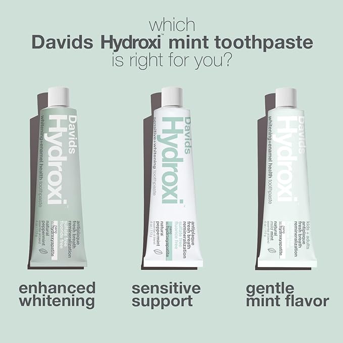 Davids Hydroxi Mild Mint Fluoride Free Nano Hydroxyapatite Toothpaste for Enamel Health & Whitening, Antiplaque, SLS Free, Kid Friendly Gentle Mint Flavor, 4 oz, Made in USA