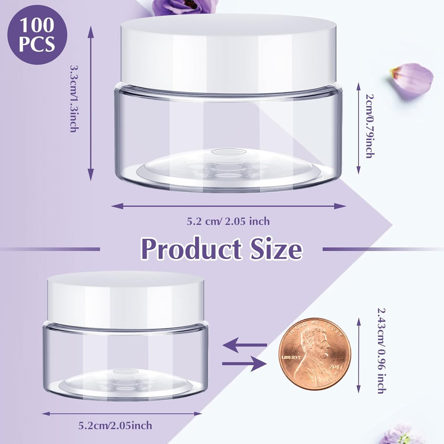 SATINIOR 100 Pcs Plastic Jars with Lids Small Containers Lids Wide Mouth Small Plastic Containers for Lotion Cream Rhinestones Body Butters Travel Storage(1 oz,White)
