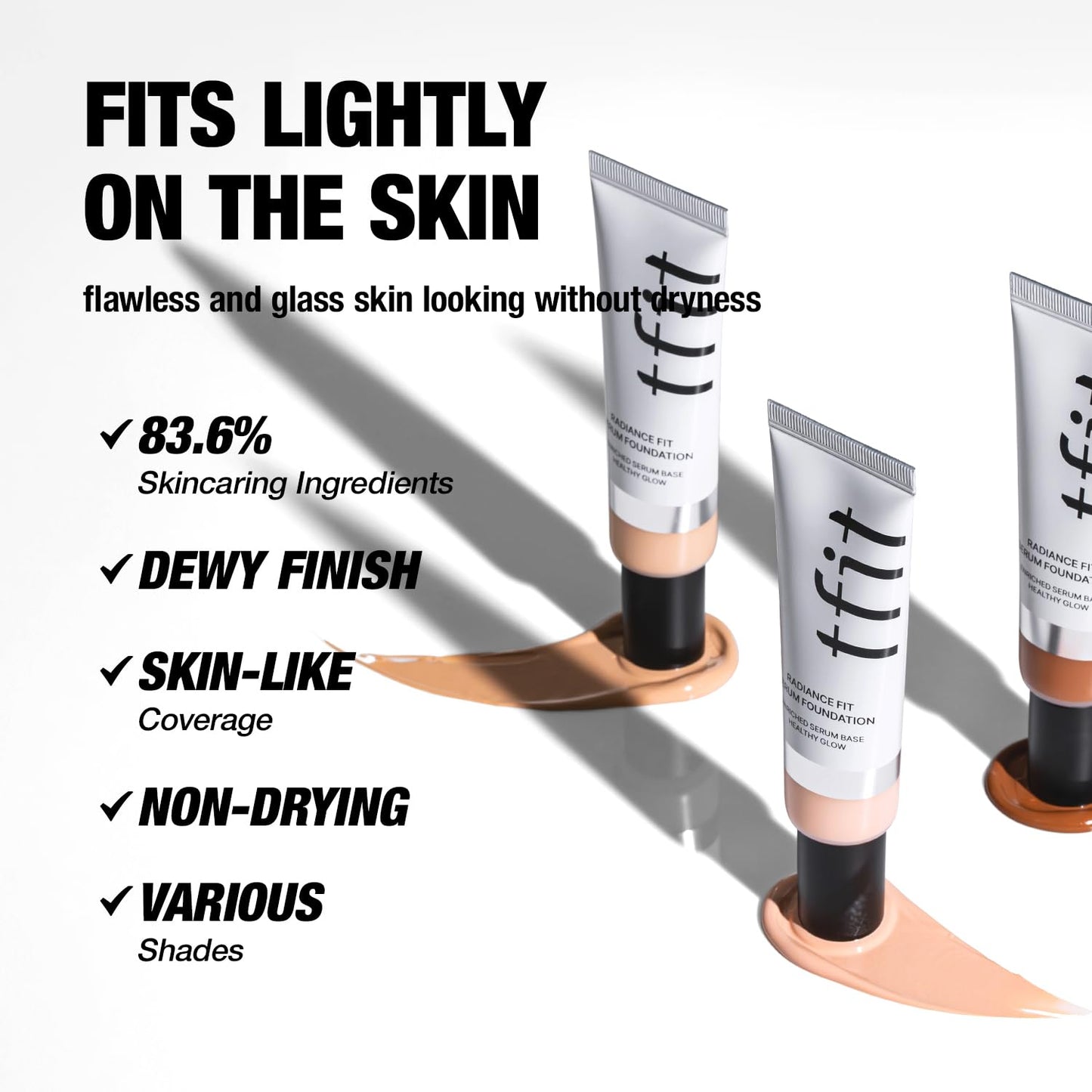 TFIT Radiance Fit Serum Foundation - Flawless Coverage, Dewy finish, Long-lasting, Lightweight, Korean Makeup,1.05 Oz. (N2.5 Amber, 1.05 Oz.)