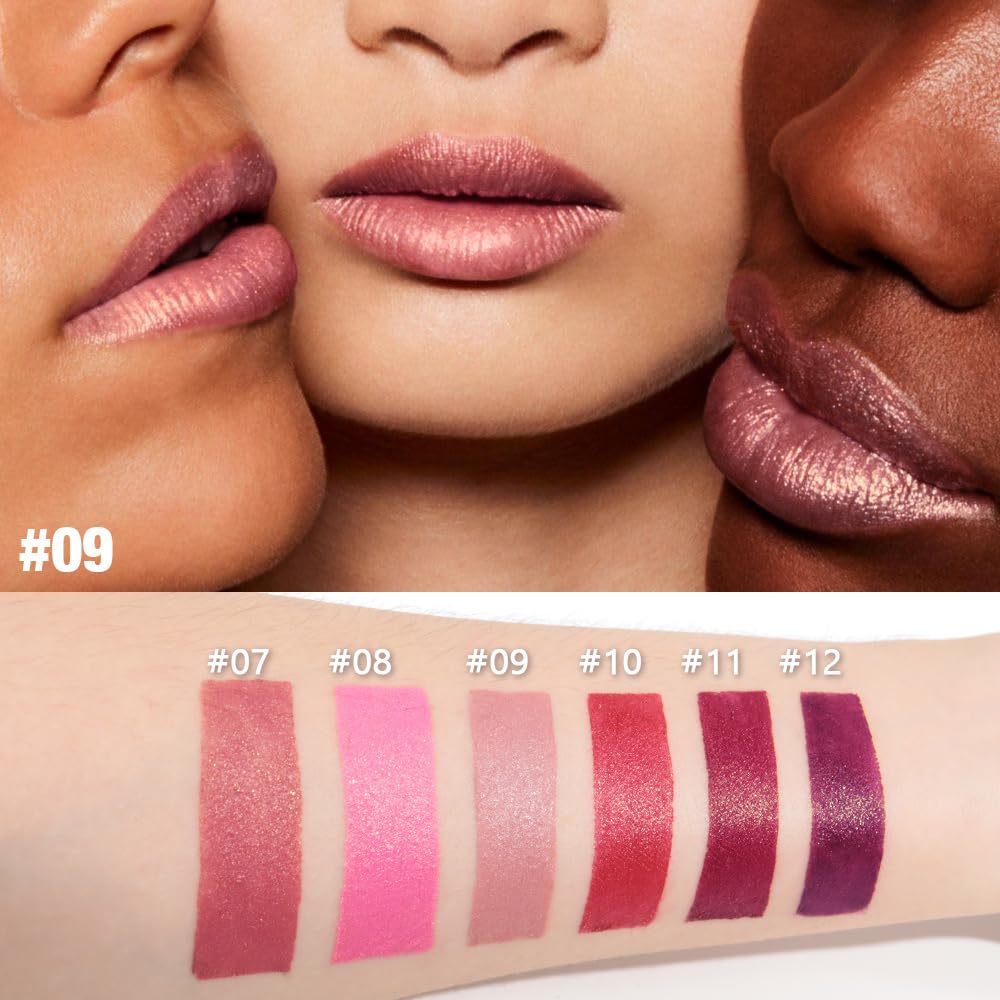 Nude Metallic Lipstick Lip Gloss for Women,Lightweight Shimmer Frosted Long Lasting Lipstick,Glitter Lip Stain Waterproof Smudge Proof 24 Hour Full Coverage Lip Makeup,Vegan
